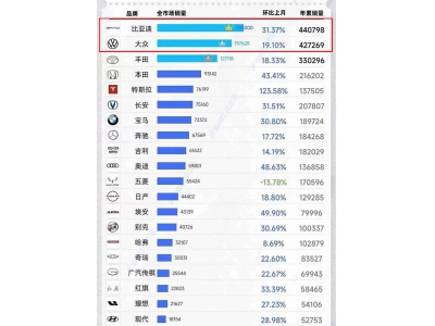 比亚迪超越大众品牌 登顶中国汽车销量第一